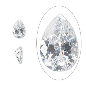 Gem, cubic zirconia, spinel white, 9x6mm faceted pear, Mohs hardness 8-1/2. Sold individually.
