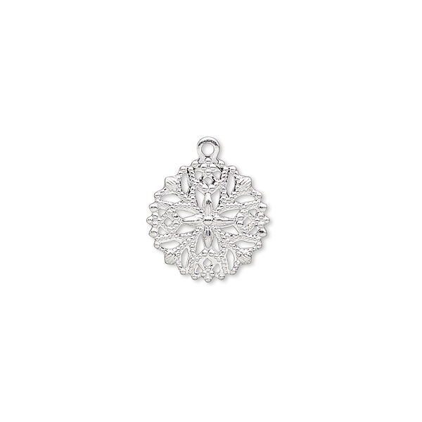 Charm, silver-plated brass, 13mm snowflake. Sold per pkg of 100. image number 0