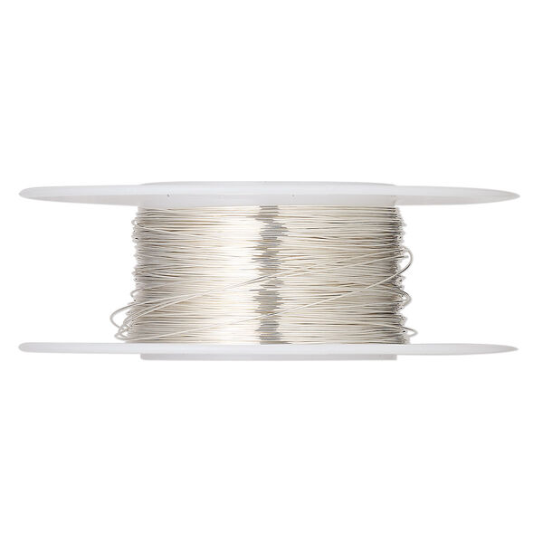 Wire, sterling silver, half-hard, round, 30 gauge. Sold per 1/4 ounce spool, approximately 45 feet. image number 0