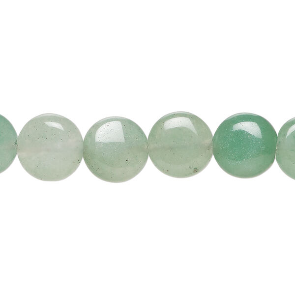 Green aventurine 1pkg1, puffed flat round bead natural, 15 inch 9-10mm image number 0