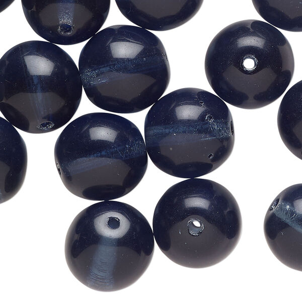 Bead, pressed glass, translucent blue-grey, 12-13mm round. Sold per 2-ounce pkg, approximately 20 beads. image number 0