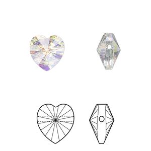 Bead 288pk crystal AB, Swarovski® 10mm heart 5742