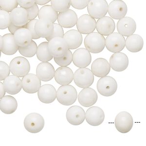 Bead, glass, opaque white, 5-6mm round with 0.7mm hole. Sold per pkg of 100.