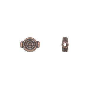 Bead, antique copper-plated "pewter" (zinc-based alloy), 9x7mm double-sided flat round with target design. Sold per pkg of 50.