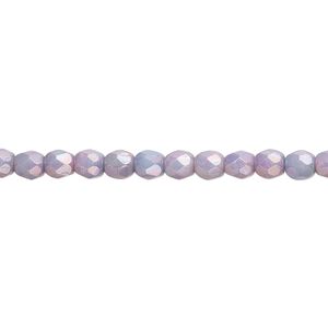 Bead, Czech fire-polished glass, opaque white chalk nebula, 4mm faceted round. Sold per 15-1/2" to 16" strand.