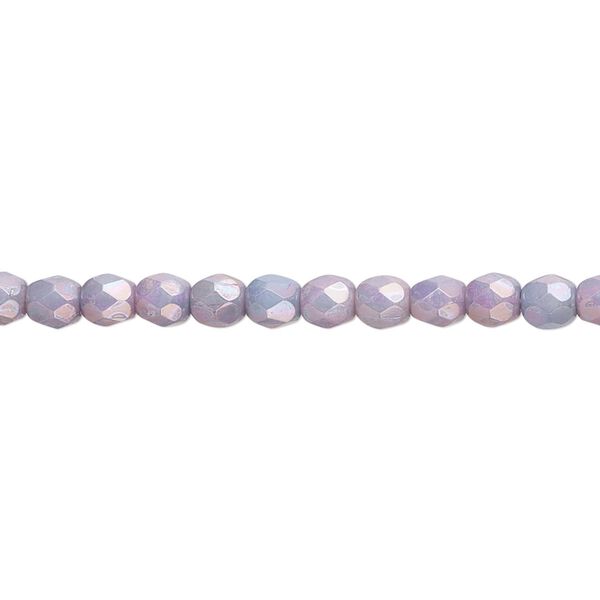 Bead, Czech fire-polished glass, opaque white chalk nebula, 4mm faceted round. Sold per 15-1/2" to 16" strand. image number 0