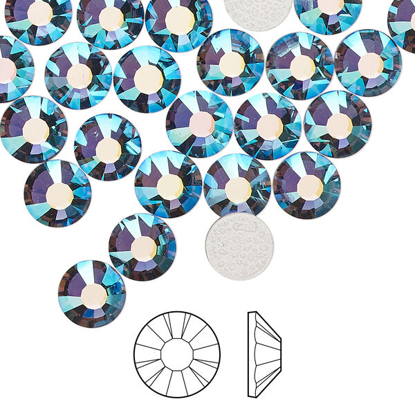 Flat back 12pk denim blue AB foil back, Preciosa MAXIMA Czech crystal hotfix rhinestone 7.069-7.272mm chaton rose round SS34 image number 0