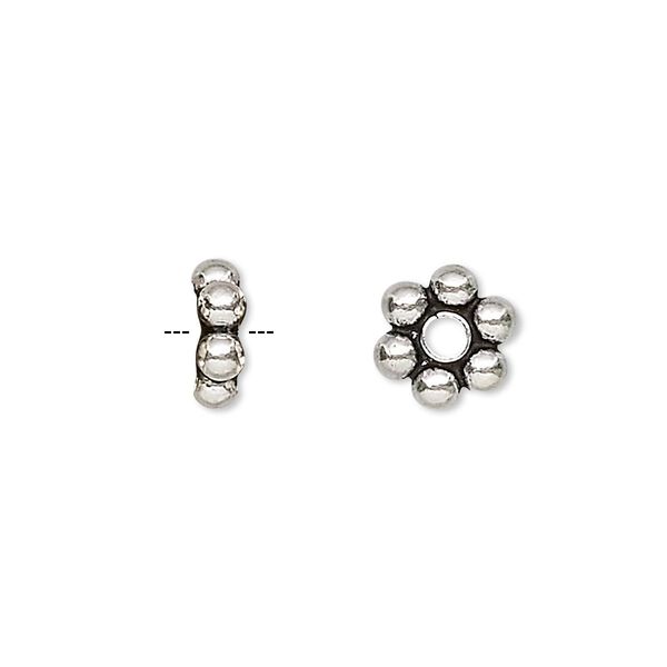 Bead, antiqued sterling silver, 10x3mm beaded rondelle. Sold per 1/4 troy ounce pkg, approximately 5 beads. image number 0