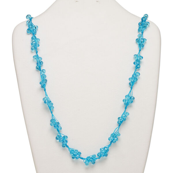 Necklace, glass and nylon cord, blue, 8x6mm faceted rondelle, 32-inch continuous loop. Sold individually. image number 0