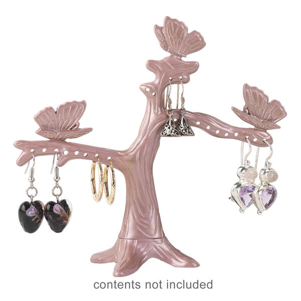 Display, "pewter" (zinc-based alloy) and enamel, lavender, 4-1/2 x 5 x 2 inch tree with butterflies. Sold individually. image number 1