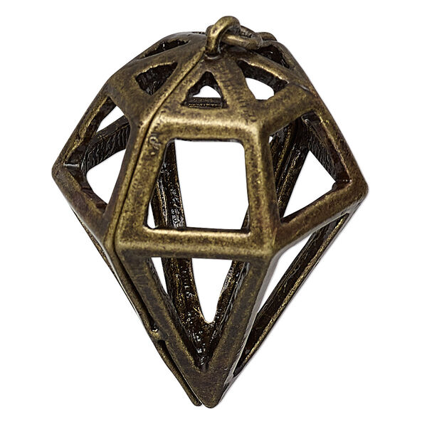 Focal, Charmed, antique brass-finished steel and "pewter" (zinc based alloy), 44x35mm faceted diamond with cutout triangles. Sold individually. image number 0