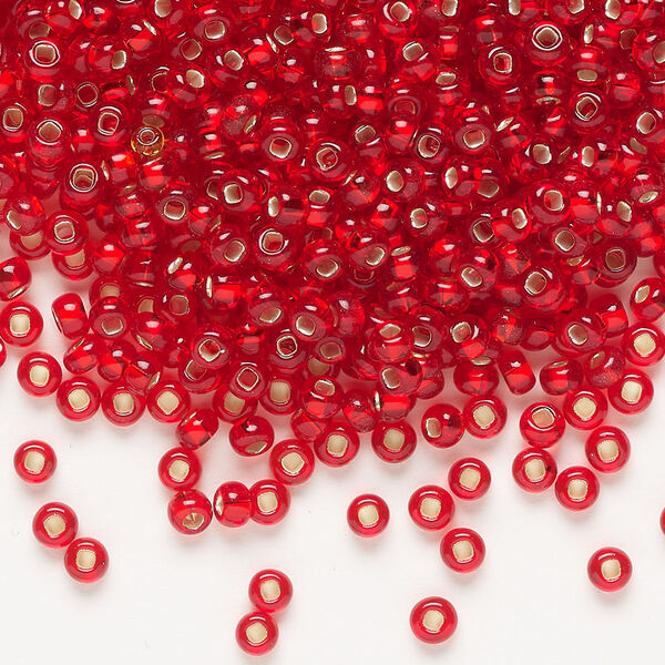 Seed bead, Preciosa Ornela Czech glass, pkg/500g, #8 rocaille, transparent silver-lined red, (97070). image number 0