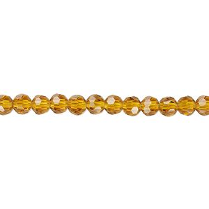 Bead 1pk 32 facets transparent gold, Celestial Crystal® 4mm round 15.5-16 inch