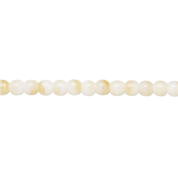 Czech glass round druk beads, opaque white/tan, 4mm. 16in strand. image number 0