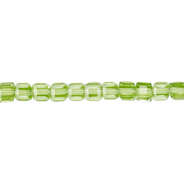 Bead 1pk 18 facets transparent green, Celestial Crystal® 4mm cube 15.5-16 inch image number 0