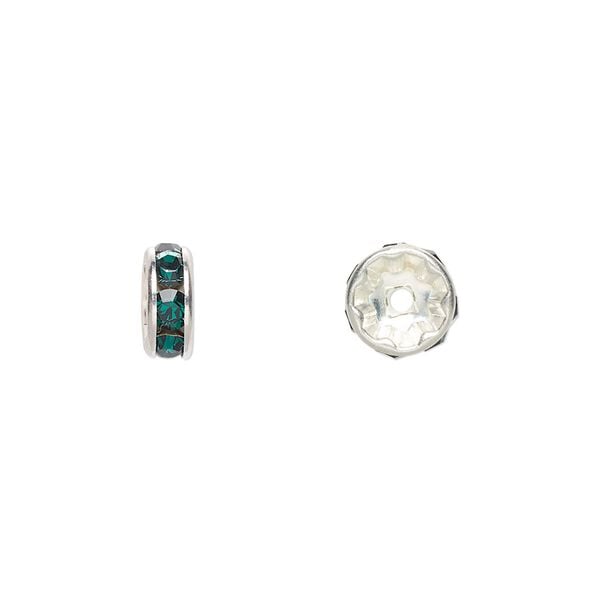 Bead 4pk emerald silver plate foil back, Crystal Passions&reg; 8x3.5mm rondelle 77508 image number 0