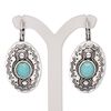 Earring, magnesite (dyed / stabilized) with antique silver-plated brass and "pewter" (zinc-based alloy), blue, 45mm with oval and leverback ear wire. Sold per pair. image number 0