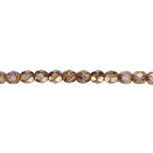 Bead, Czech fire-polished glass, copper luster, 4mm faceted round. Sold per pkg of 1,200 (1 mass).