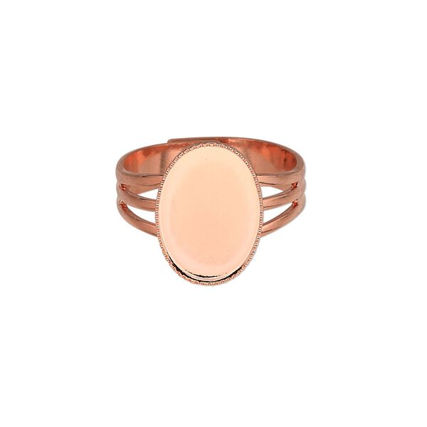 Ring, copper-plated brass, 15x11mm with 14x10mm oval setting, adjustable from size 7-8. Sold per pkg of 6. image number 0