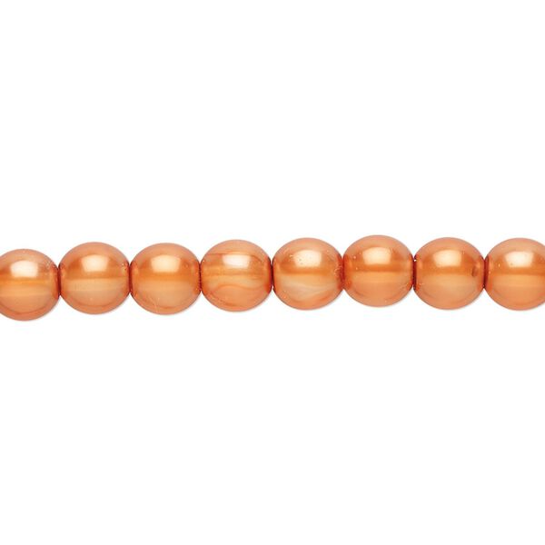 Bead, Czech pearl-coated glass druk, copper, 6mm round. Sold per 15-1/2" to 16" strand. image number 0