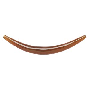 Component, horn (dyed), golden, 5-7mm wide, 2-1/2 x 1/2 inch to 2-3/4 x 3/4 inch undrilled curve with tapered 3.5-4.5mm ends. Sold individually.