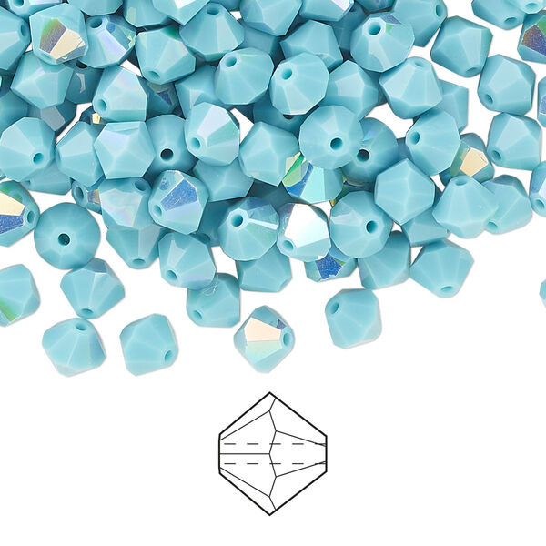 Bead 576pk turquoise AB, Preciosa Czech crystal 5mm bicone image number 0