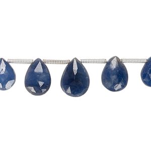 Blue sapphire 1pkg9, hand-cut top-drilled faceted puffed teardrop bead graduated 7x5mm-12x8mm