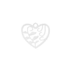 Charm, Lazer Lace™, stainless steel, 18x16mm two-sided heart with cutout leaf. Sold per pkg of 4.