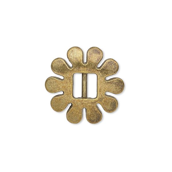 Slide, antiqued brass-finished "pewter" (zinc-based alloy), 20x20mm single-sided flower, 6x2.5mm hole. Sold per pkg of 6. image number 0