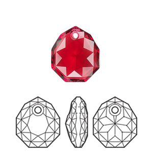 Drop 1pk scarlet, Crystal Passions® 16x13.5mm pendant majestic 6436