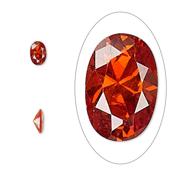 Gem, cubic zirconia, ruby red, 6x4mm faceted oval, Mohs hardness 8-1/2. Sold per pkg of 2. image number 0
