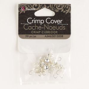 Bead tip, silver-finished steel, 9x4mm bottom clamp-on with open loop. Sold per pkg of 20.