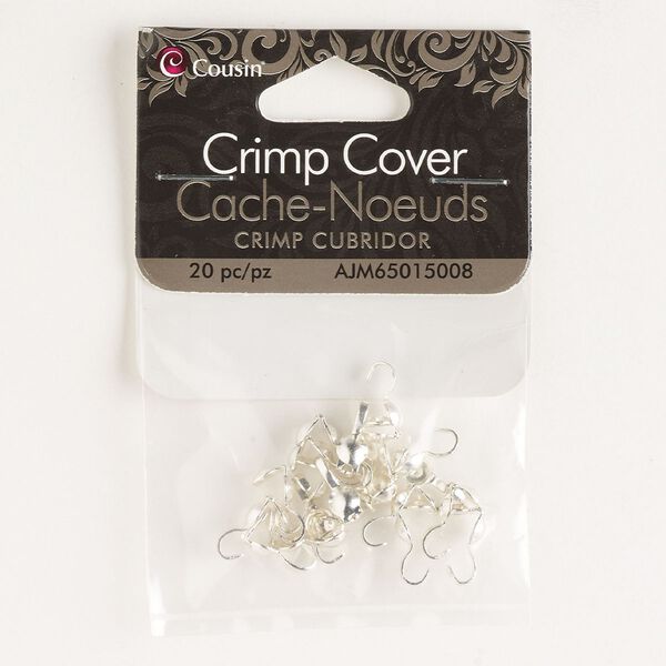 Bead tip, silver-finished steel, 9x4mm bottom clamp-on with open loop. Sold per pkg of 20. image number 0