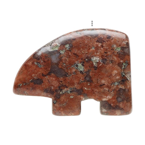 Red sesame jasper 1pkg1, half-drilled Zuni-style bear focal natural, 34x25mm-38x29mm image number 1