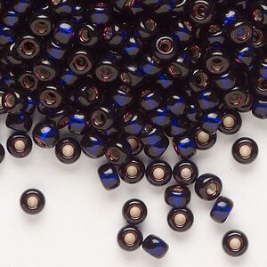 Seed bead, Miyuki, glass, pkg/25g, #6 rocaille, transparent silver-lined dark purple, (RR-1426).
