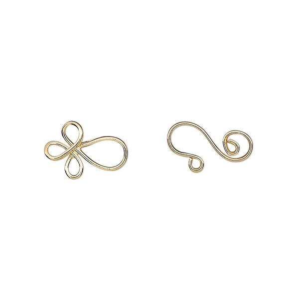 Clasp, hook-and-eye, gold-plated brass, 22x8.5mm swirl. Sold per pkg of 10. image number 0