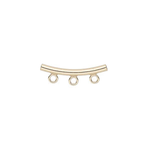 Bead, 14Kt gold-filled, 20x2mm curved tube with 3 loops. Sold individually.
