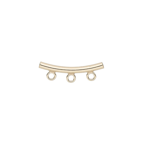 Bead, 14Kt gold-filled, 20x2mm curved tube with 3 loops. Sold individually. image number 0
