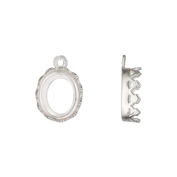 Drop, sterling silver, 13.5x11.5mm oval with decorative trim and open back with 12x10mm oval cabochon bezel setting. Sold individually. image number 0