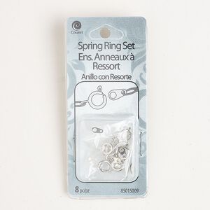 Springring 1pkg8, 7mm round, silver-finished steel clasp 1-strand