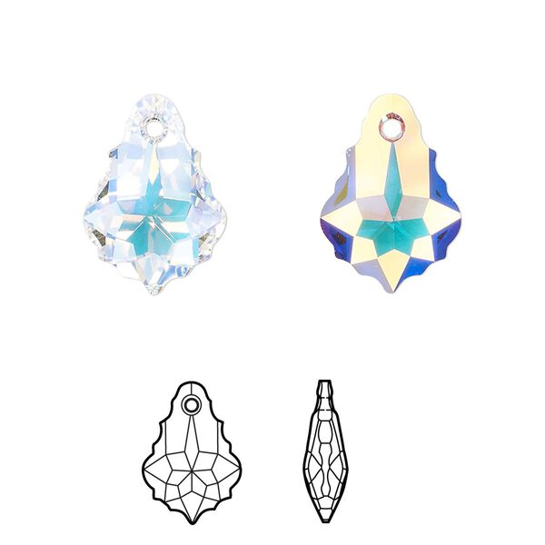 Drop 2pk crystal AB, Crystal Passions® 16x11mm pendant baroque 6090 image number 0