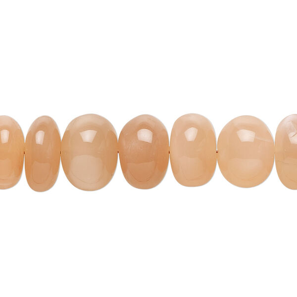 Bead, peach moonstone (natural), 11x5mm-12x9mm hand-cut saucer rondelle, B+ grade, Mohs hardness 6 to 6-1/2. Sold per 8-inch strand, approximately 25 beads. image number 0