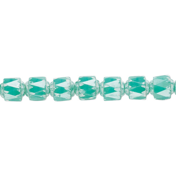Bead, Czech glass, opaque turquoise blue and white, 6mm round cathedral. Sold per 15-1/2" to 16" strand. image number 0