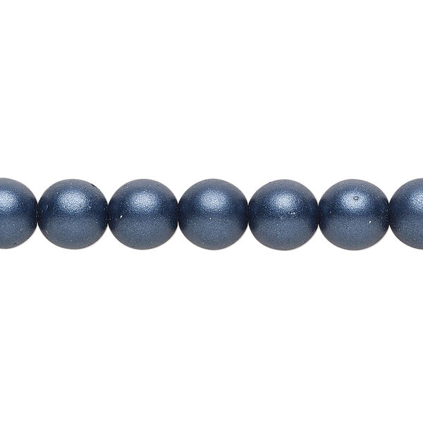 Bead, Czech glass druk, opaque satin dark blue, 8mm round. Sold per 15-1/2" to 16" strand. image number 0