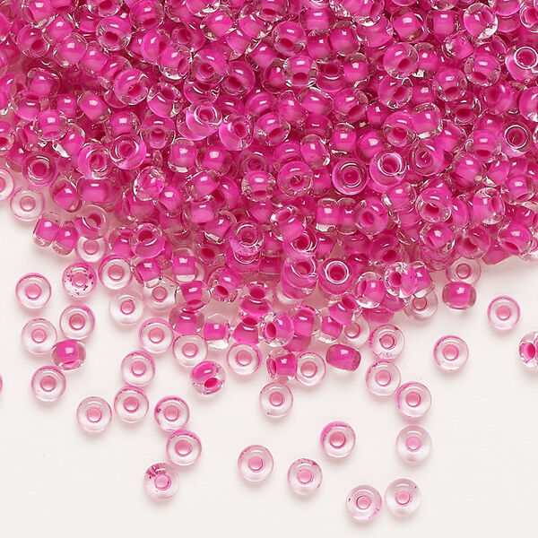 Seed bead, Preciosa Ornela Czech glass, pkg/50g, #8 rocaille, transparent terra intensive magenta-lined clear, (08A16). image number 0
