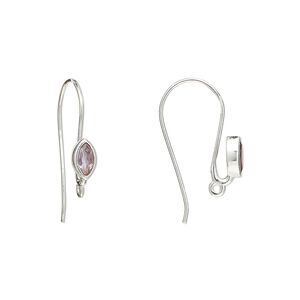 Sterling silver / amethyst 1pkg2, marquise ear wire natural, fishhook / closed loop 22 gauge 18mm / 6x3.5mm