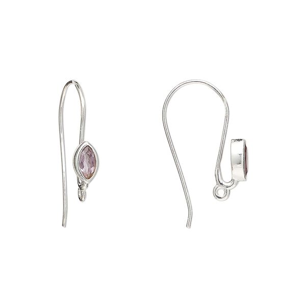 Sterling silver / amethyst 1pkg2, marquise ear wire natural, fishhook / closed loop 22 gauge 18mm / 6x3.5mm image number 0