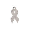 Charm 1pkg4, imitation rhodium-plated "pewter" (zinc alloy) / enamel, red / pink, 21x13mm awareness ribbon image number 1