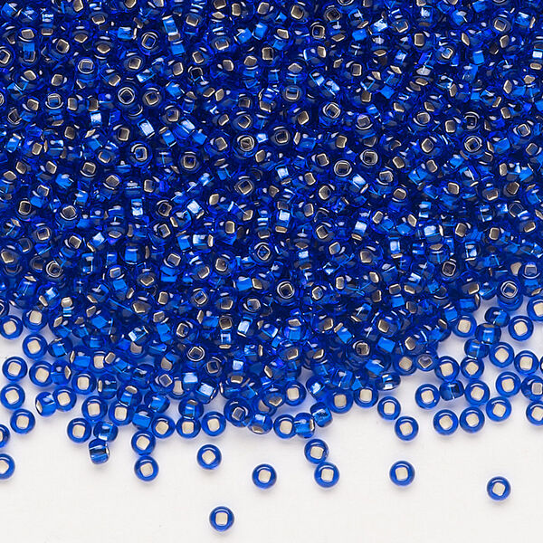 Seed bead, Preciosa Ornela Czech glass, pkg/50g, #11 rocaille, transparent silver-lined medium blue, (37080). image number 0
