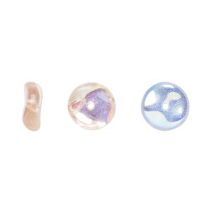 Bead, Czech pressed glass, pink AB, 10x4mm rondelle. Sold per 15 to 16-inch strand.